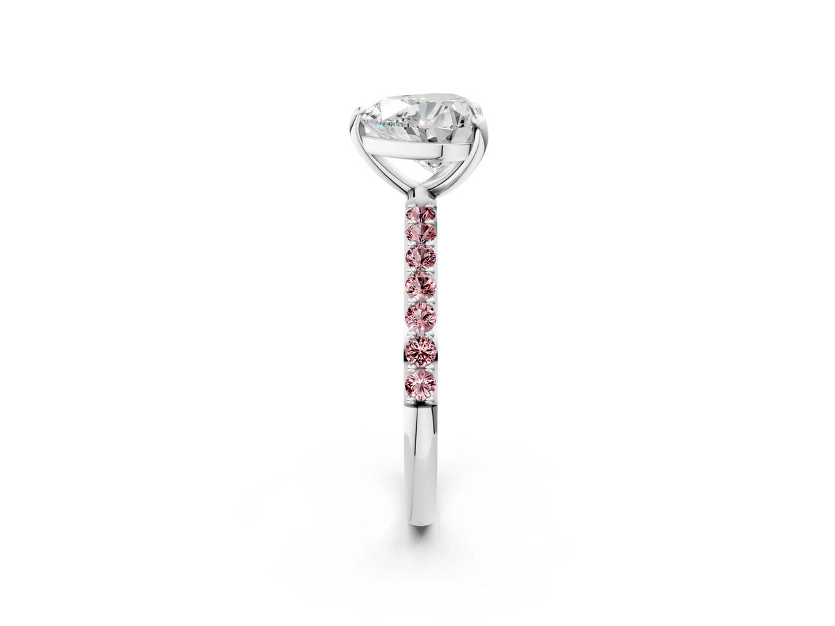 Silver Heart Cut Diamond Solitaire Ring with Round Morganite Pavé Band and Prong Setting_14