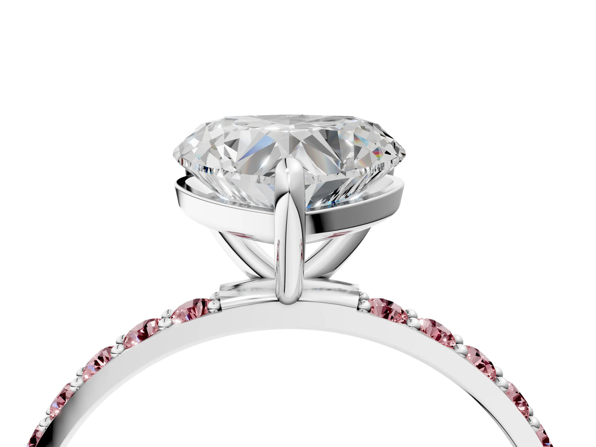 Silver Heart Cut Diamond Solitaire Ring with Round Morganite Pavé Band and Prong Setting_16
