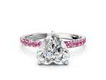 Silver Heart Cut Diamond Solitaire Ring with Round Pink Sapphire Pavé Band and Prong Setting_12
