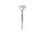 Silver Heart Cut Diamond Solitaire Ring with Round Pink Sapphire Pavé Band and Prong Setting_14