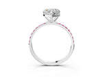Silver Heart Cut Diamond Solitaire Ring with Round Pink Sapphire Pavé Band and Prong Setting_15