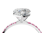 Silver Heart Cut Diamond Solitaire Ring with Round Pink Sapphire Pavé Band and Prong Setting_16