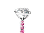 Silver Heart Cut Diamond Solitaire Ring with Round Pink Sapphire Pavé Band and Prong Setting_17