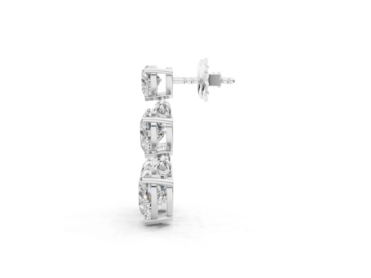 Silver Heart Diamond Triple Drop Earrings_3