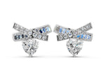 Silver Heart Diamond X Stud Earrings with Baguette and Round Accents_2