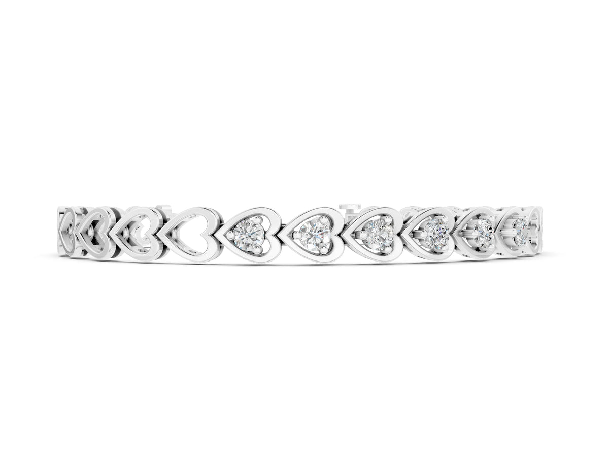 Silver Heart Link Diamond Tennis Bracelet with Round Cut Stones and Bezel Setting_4