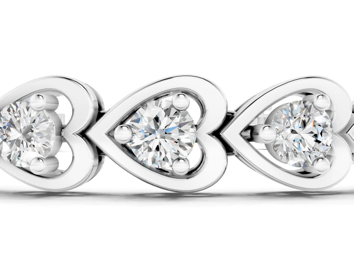 Silver Heart Link Diamond Tennis Bracelet with Round Cut Stones and Bezel Setting_5