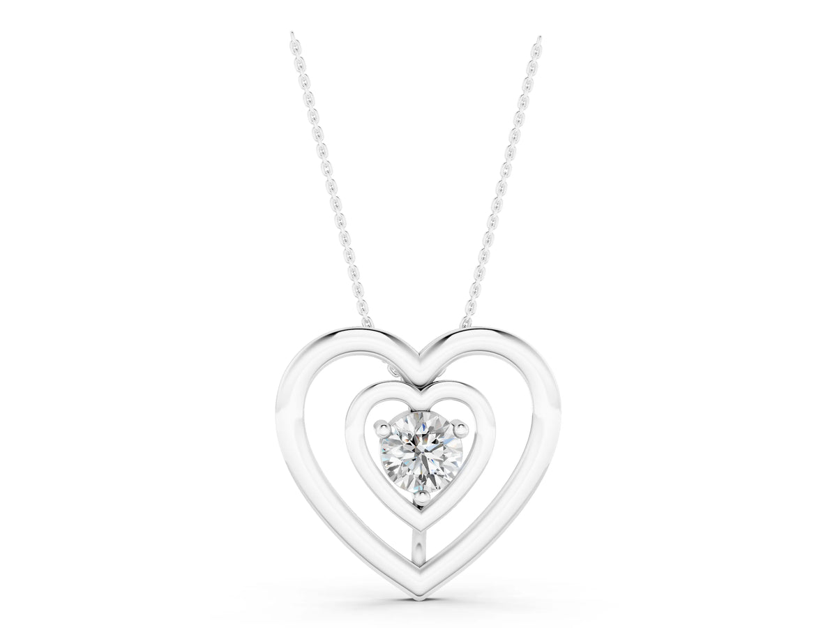 Silver Heart Prong Round Diamond Pendant_3