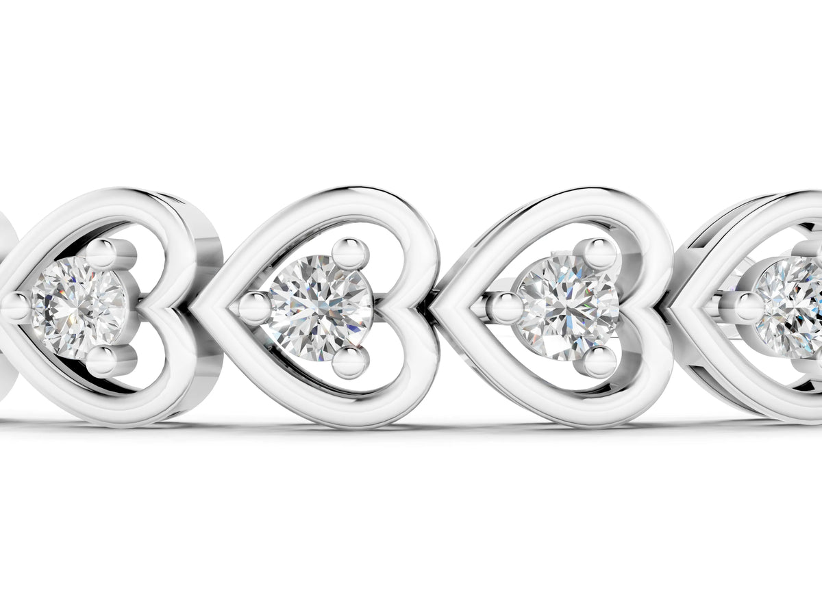 Silver Heart-Shaped Diamond Tennis Bracelet with Channel Setting and Prong Set Stones_1