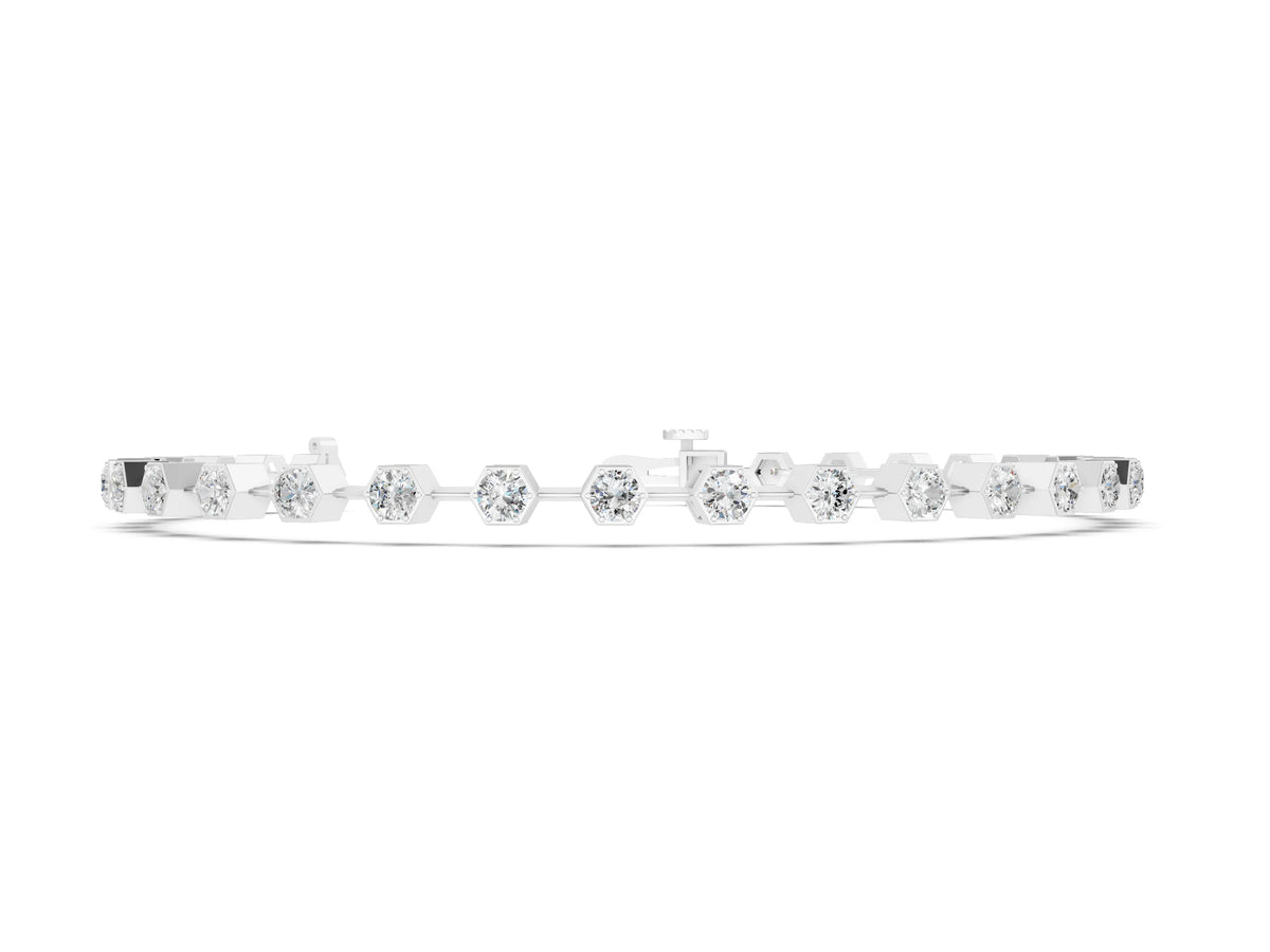 Silver Hexagon Bezel Round Diamond Tennis Bracelet_2