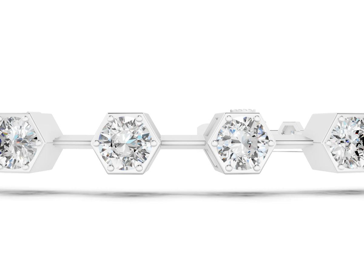 Silver Hexagon Bezel Round Diamond Tennis Bracelet_3