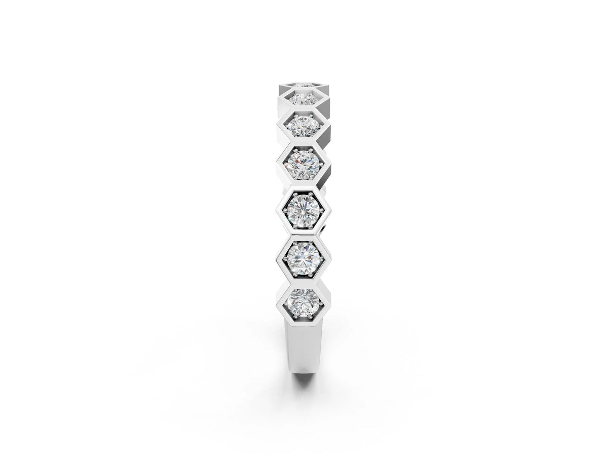 Silver Hexagon Pave Diamond Eternity Band with Bezel Setting_14