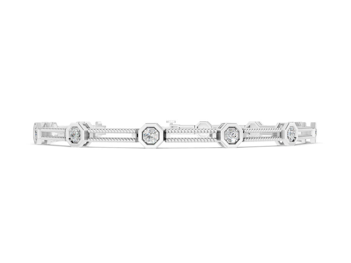 Silver Hexagonal Diamond Tennis Bracelet with Bezel Setting and Rope Band_2