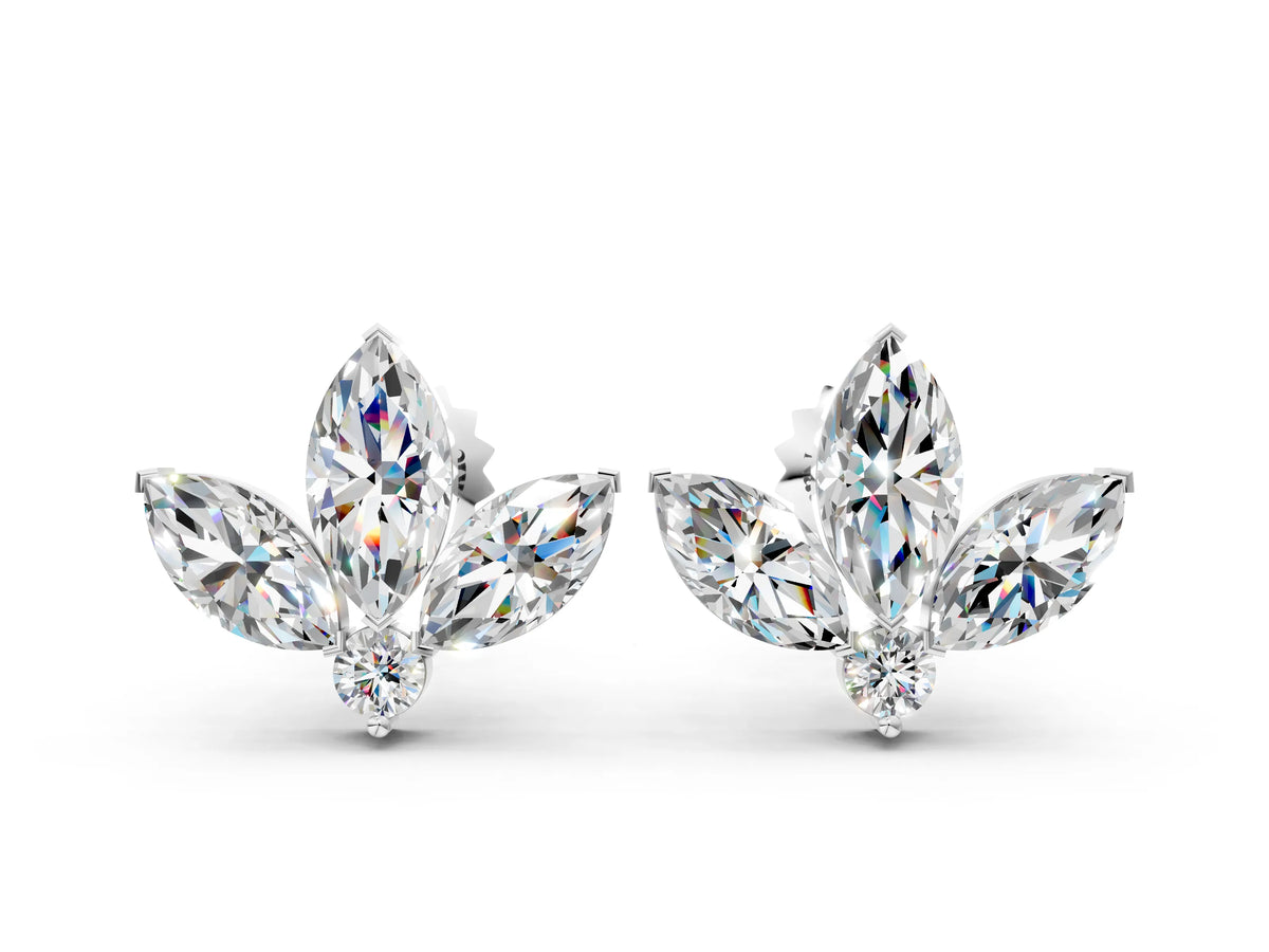 Silver Marquise Cluster Stud Earrings with Round Prong Setting_6