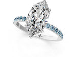 Silver Marquise Cut Diamond Solitaire Ring with Round Aquamarine Pavé Band and Prong Setting_13