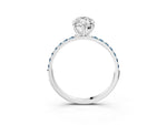 Silver Marquise Cut Diamond Solitaire Ring with Round Aquamarine Pavé Band and Prong Setting_15