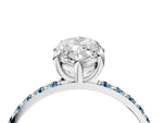 Silver Marquise Cut Diamond Solitaire Ring with Round Aquamarine Pavé Band and Prong Setting_16