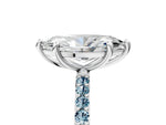 Silver Marquise Cut Diamond Solitaire Ring with Round Aquamarine Pavé Band and Prong Setting_17