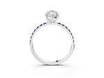 Silver Marquise Cut Diamond Solitaire Ring with Round Blue Sapphire Pavé Band and Prong Setting_15