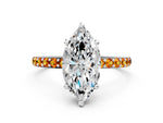 Silver Marquise Cut Diamond Solitaire Ring with Round Citrine Pavé Band and Prong Setting_12