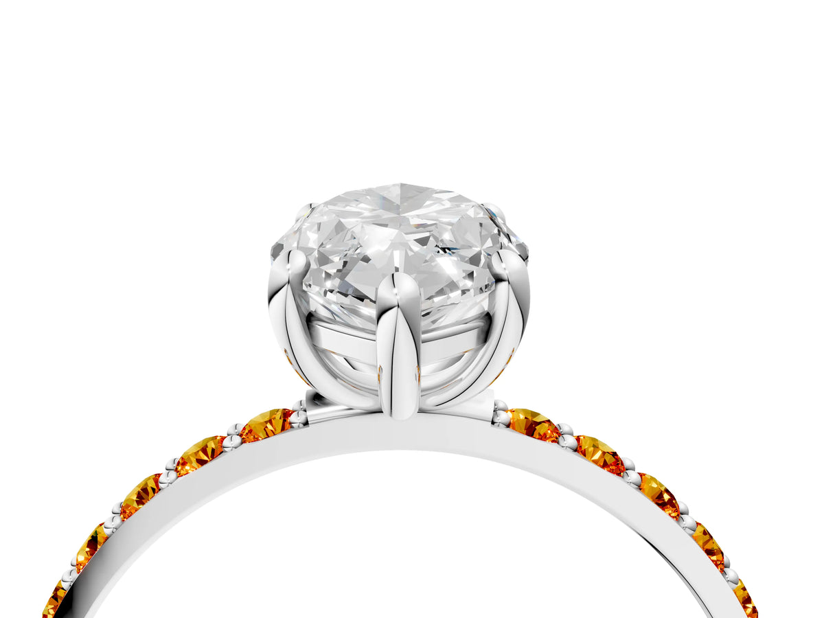 Silver Marquise Cut Diamond Solitaire Ring with Round Citrine Pavé Band and Prong Setting_16