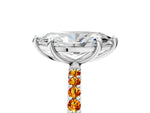 Silver Marquise Cut Diamond Solitaire Ring with Round Citrine Pavé Band and Prong Setting_17