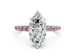 Silver Marquise Cut Diamond Solitaire Ring with Round Morganite Pavé Band and Prong Setting_12