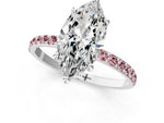Silver Marquise Cut Diamond Solitaire Ring with Round Morganite Pavé Band and Prong Setting_13