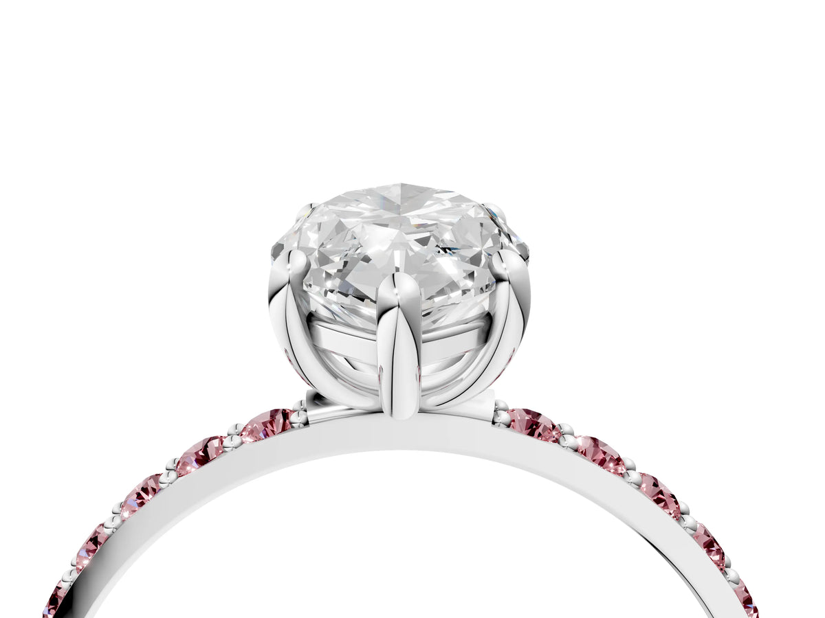Silver Marquise Cut Diamond Solitaire Ring with Round Morganite Pavé Band and Prong Setting_16