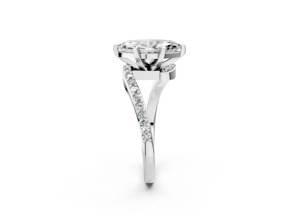 Silver Marquise Cut Solitaire Twist Band with Pave Set Diamonds and Four-Prong Setting_8