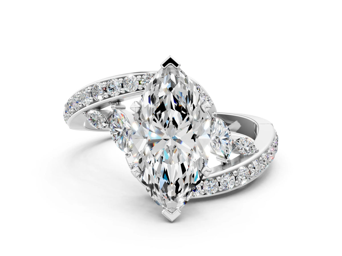 Silver Marquise Cut Solitaire with Pavé Twist Band and Four-Prong Setting_12