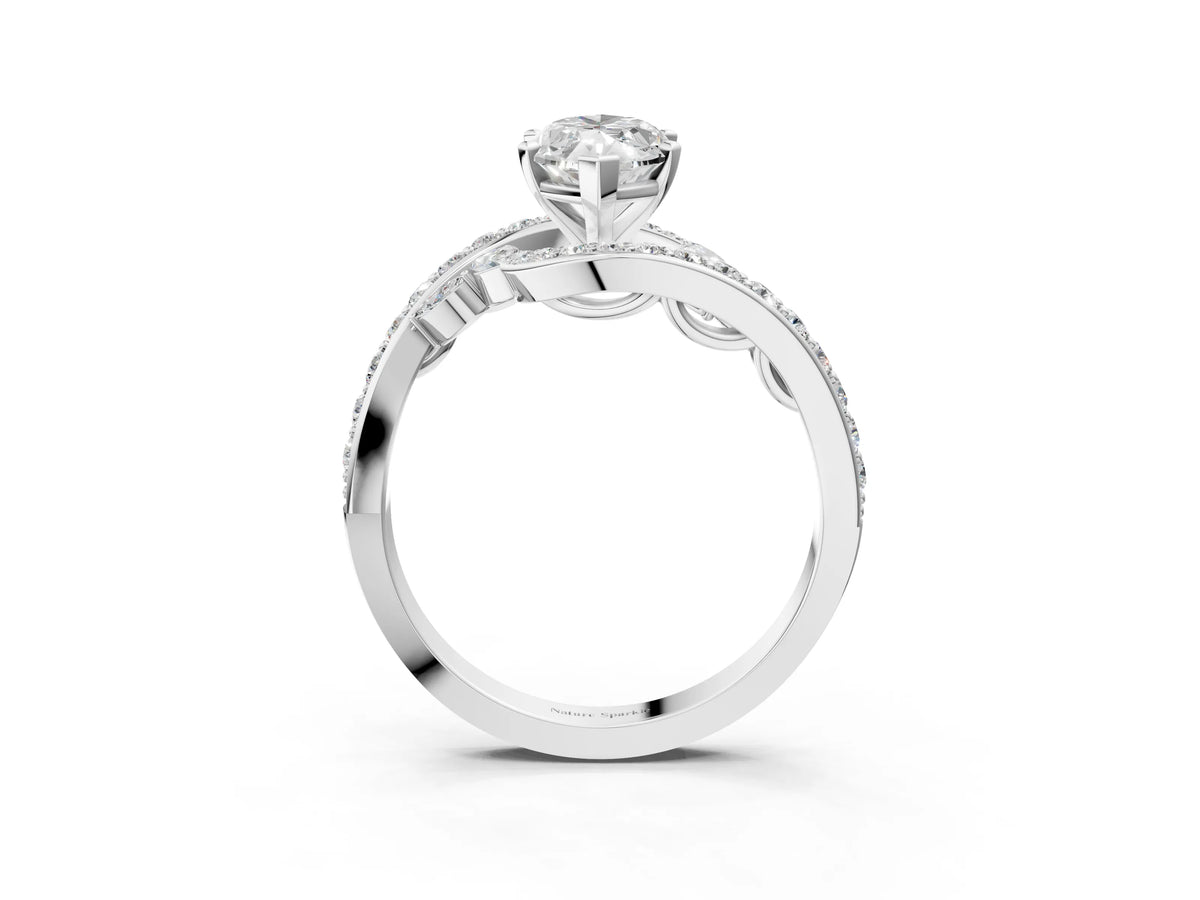 Silver Marquise Cut Solitaire with Pavé Twist Band and Four-Prong Setting_15