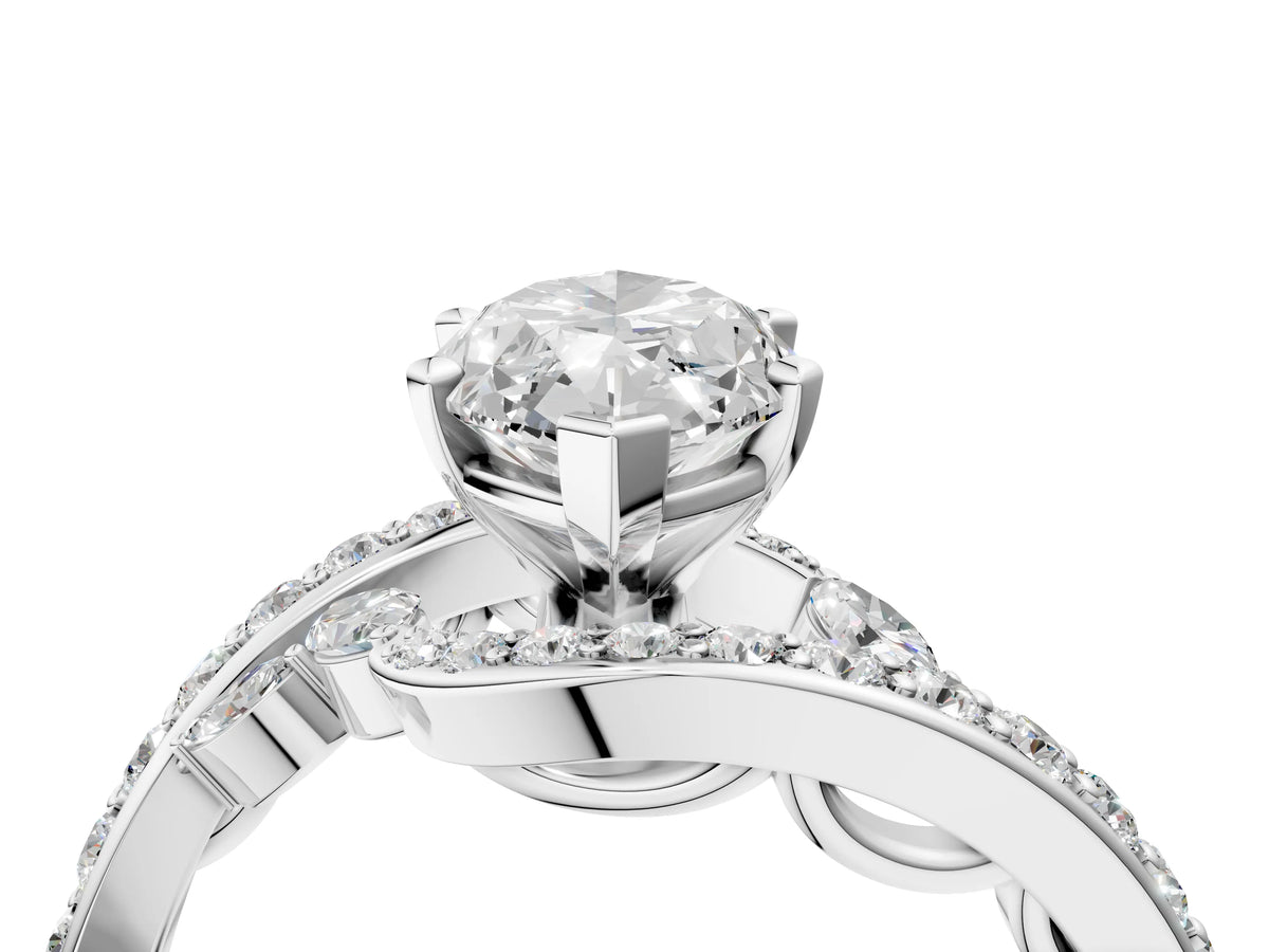 Silver Marquise Cut Solitaire with Pavé Twist Band and Four-Prong Setting_16