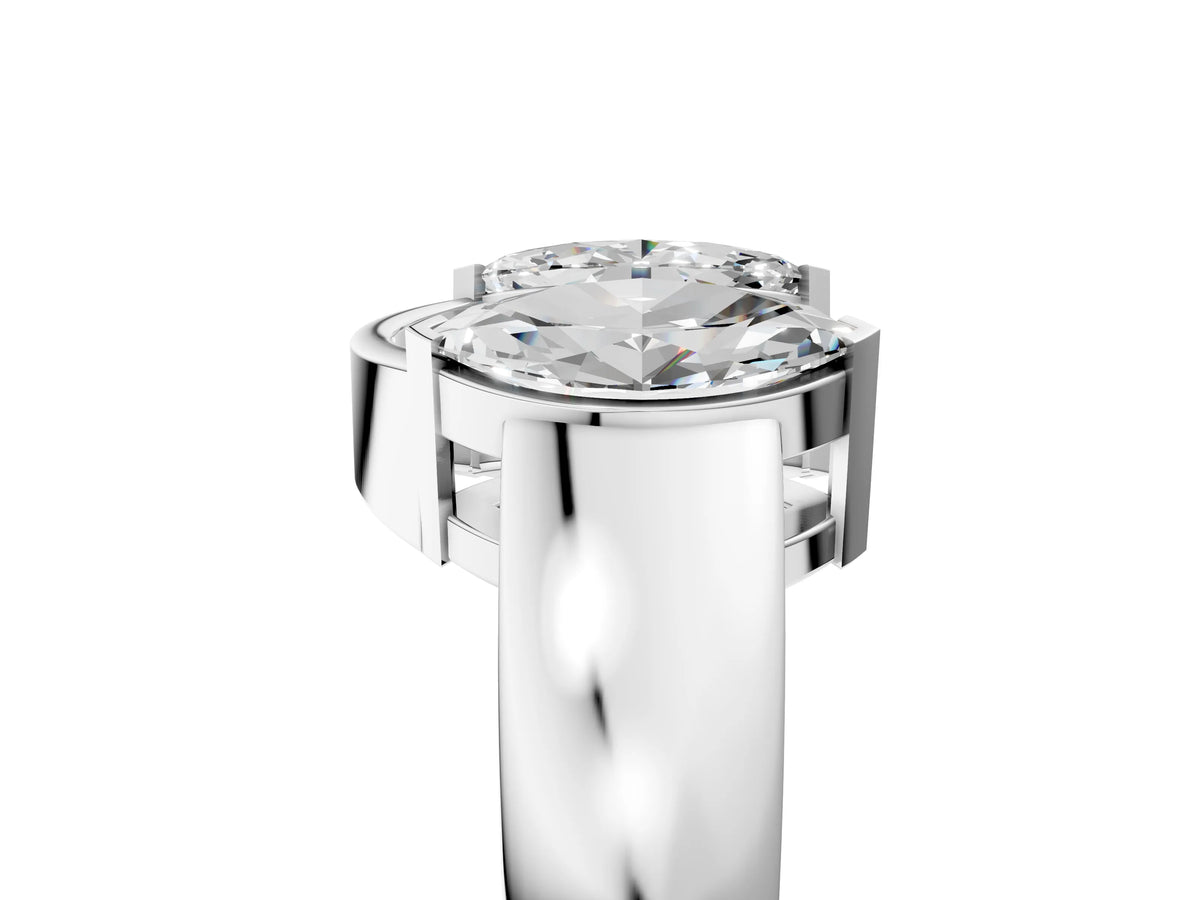 Silver Marquise Diamond Open Band Ring with Tension Setting_11