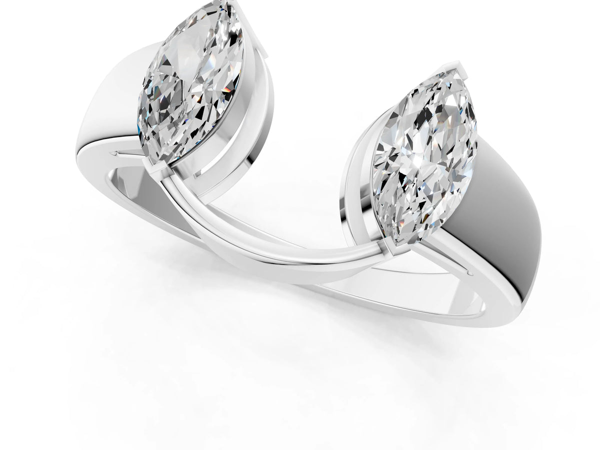 Silver Marquise Diamond Open Band Ring with Tension Setting_7