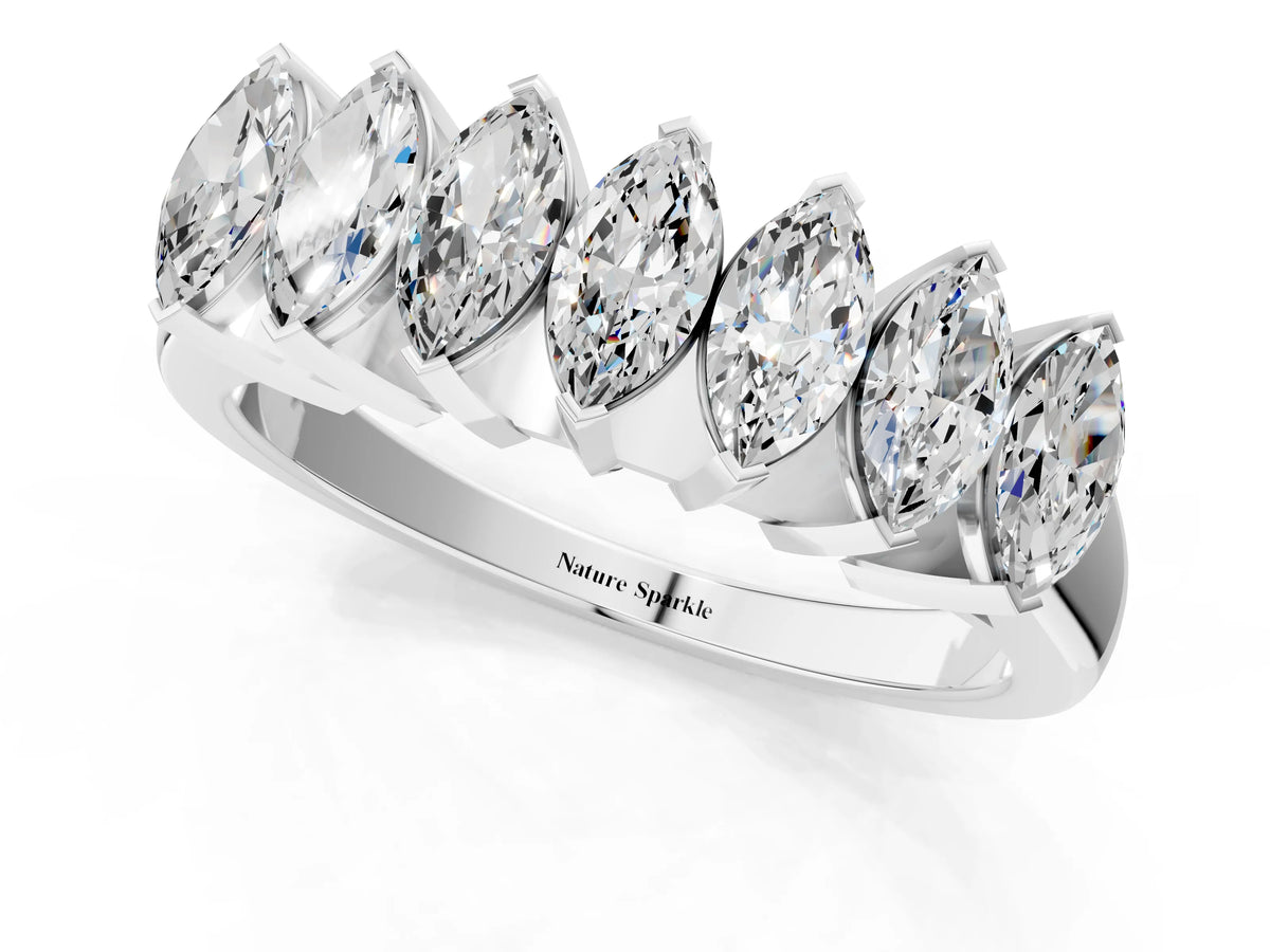Silver Marquise Diamond Prong Set White Gold Curved Band_7
