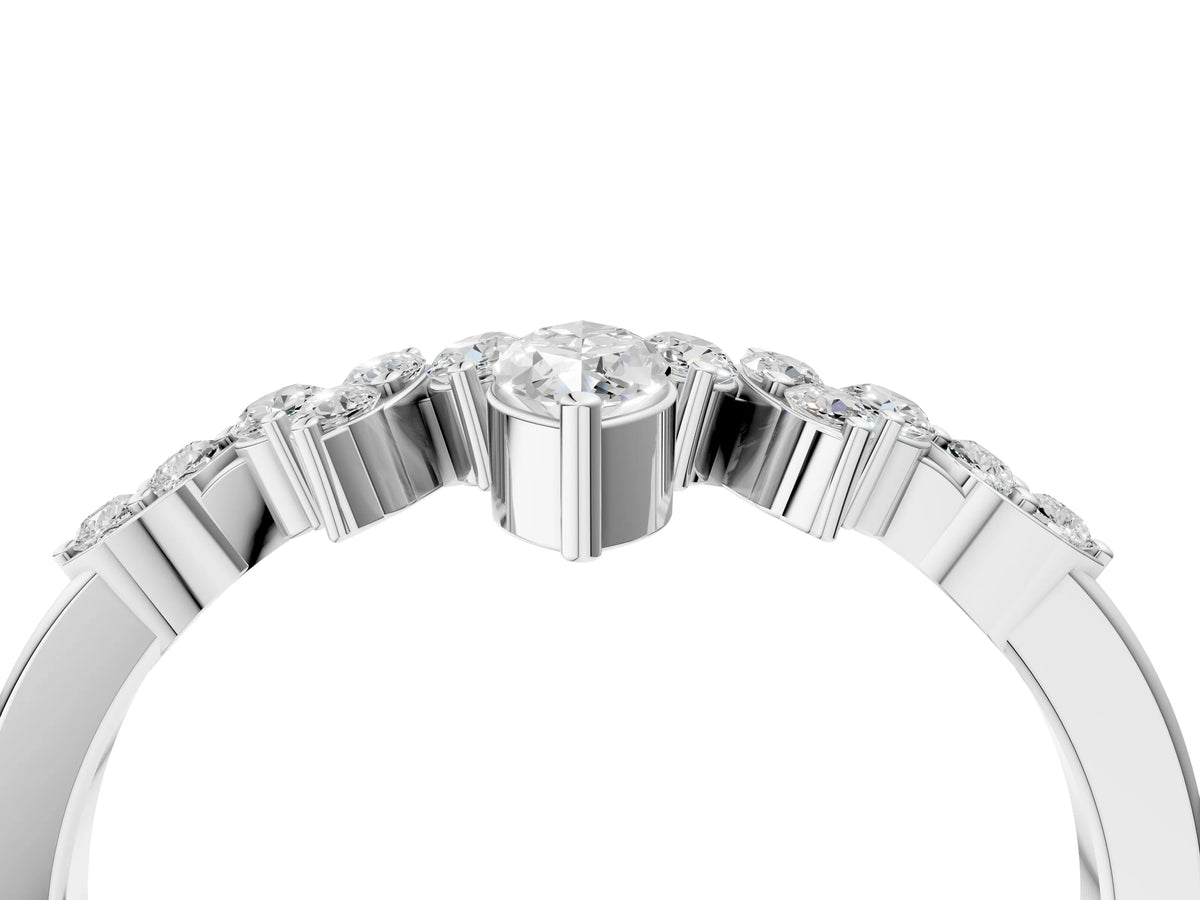 Silver Marquise and Round Diamond Chevron Band with Prong Setting_16