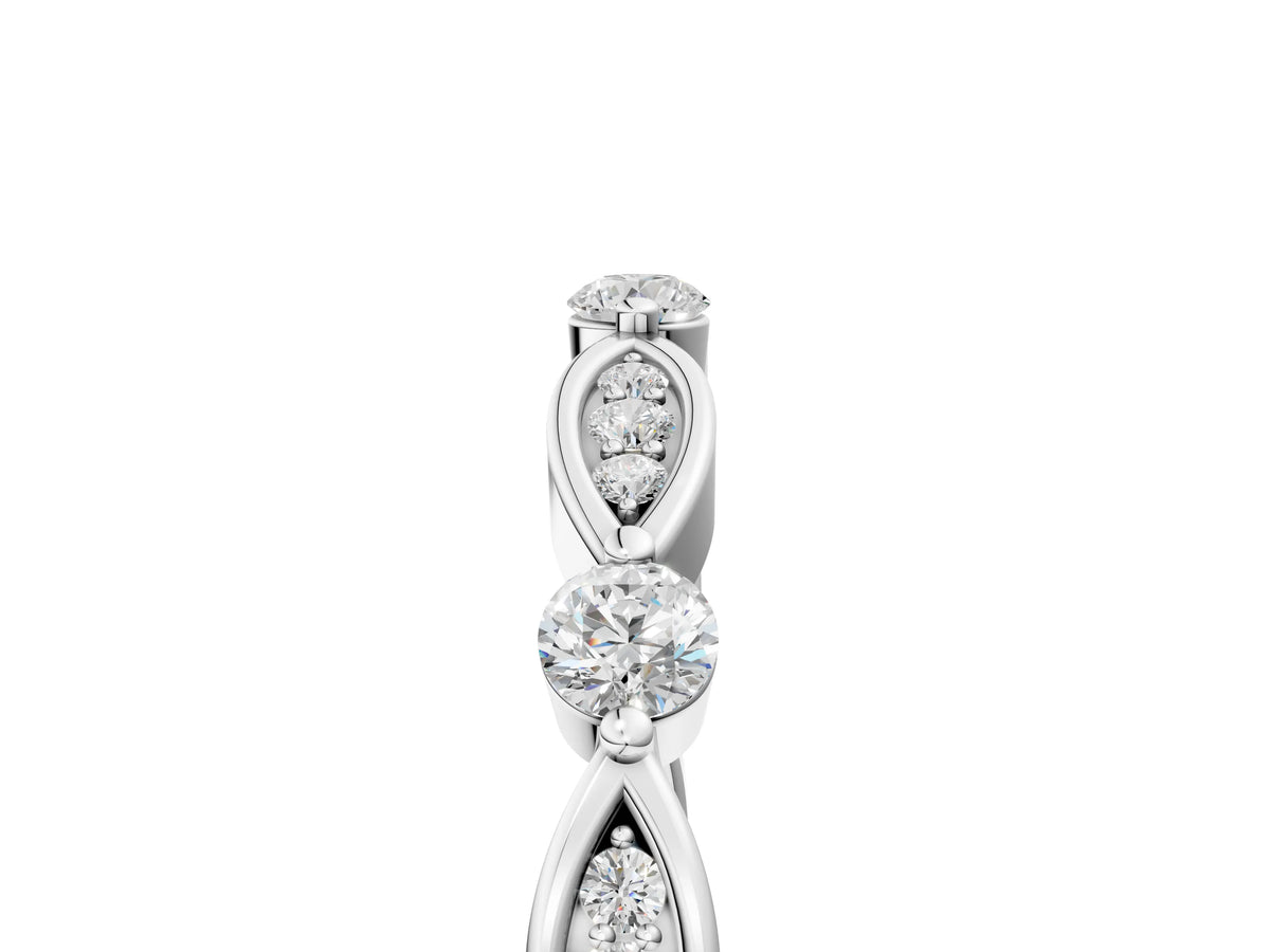 Silver Marquise and Round Diamond Milgrain Band with Bezel Setting_11