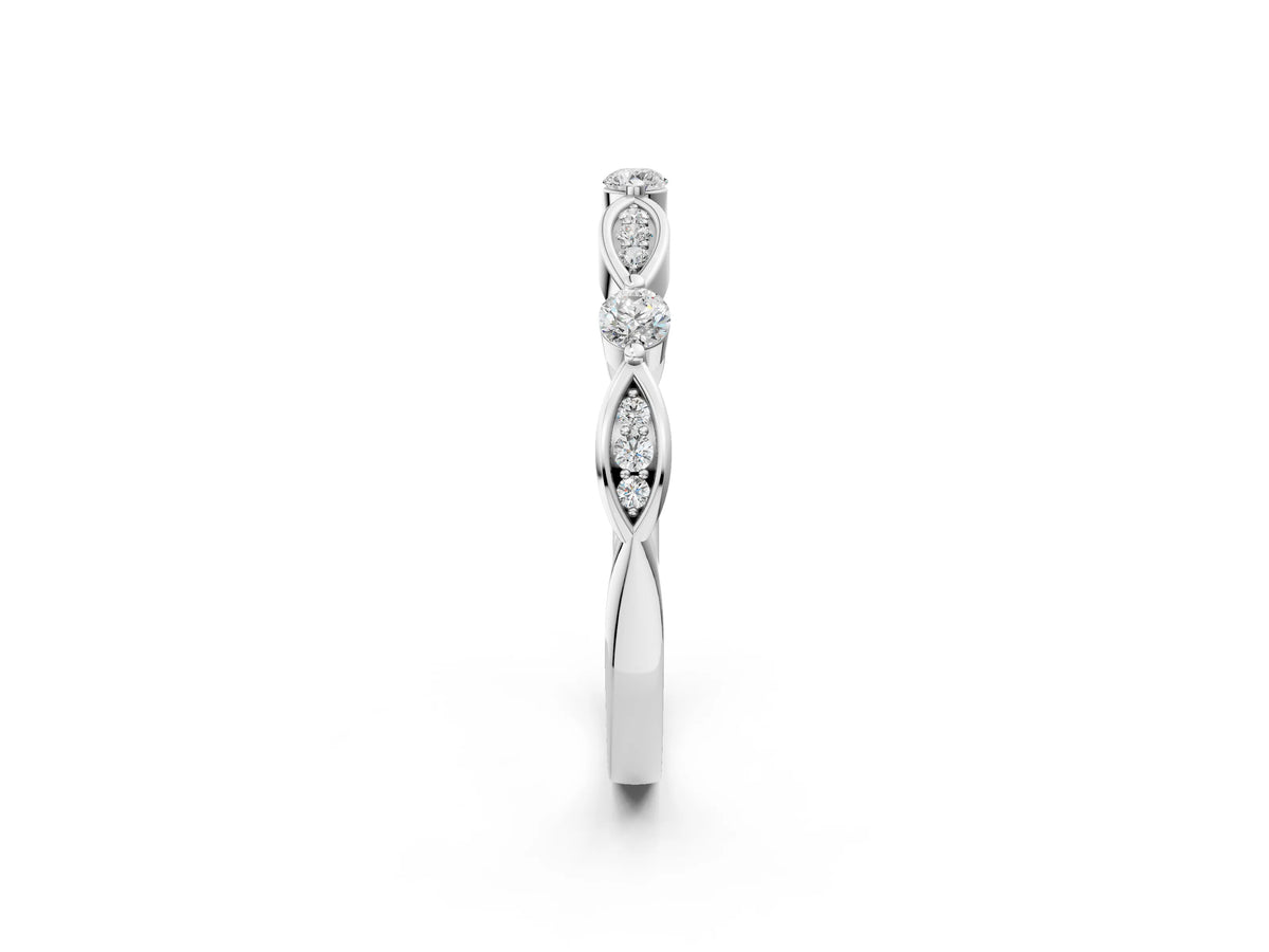Silver Marquise and Round Diamond Milgrain Band with Bezel Setting_8