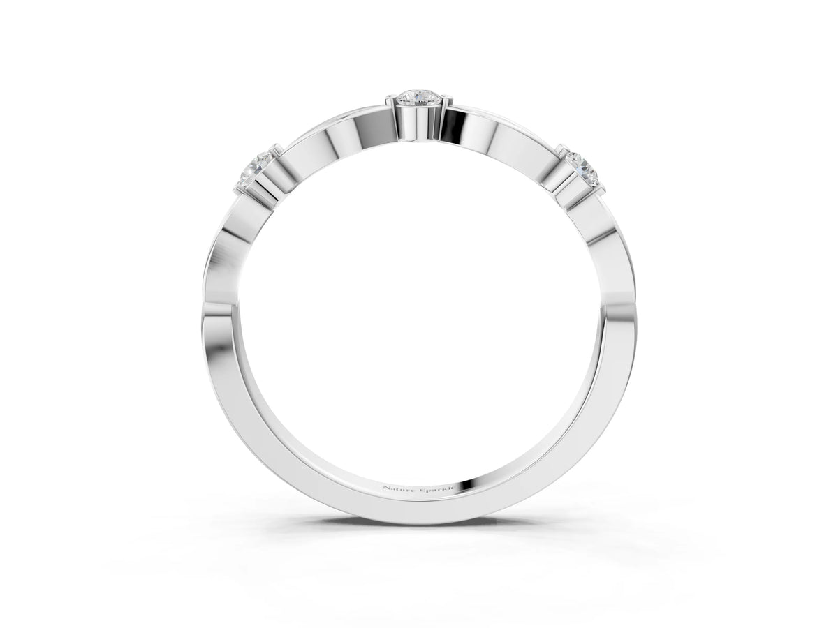Silver Marquise and Round Diamond Milgrain Band with Bezel Setting_9
