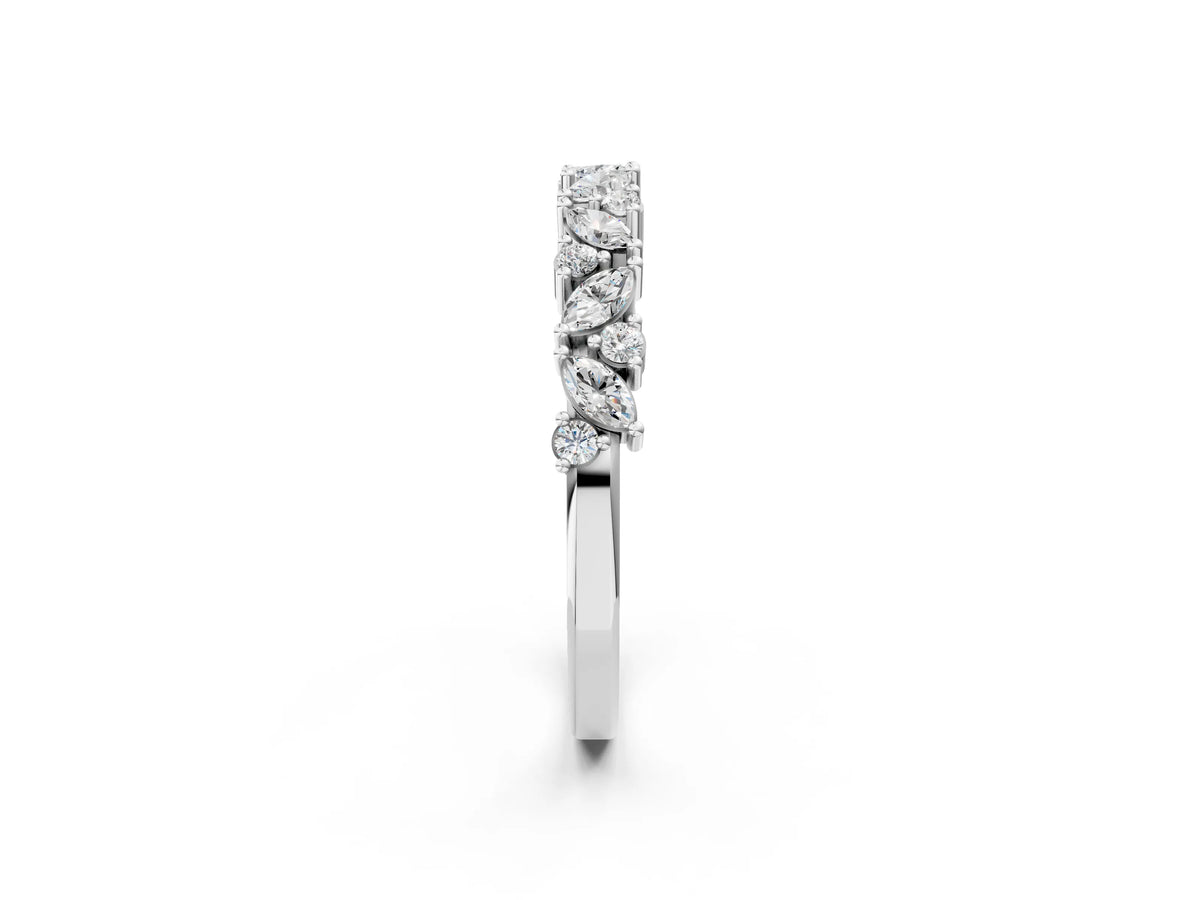 Silver Marquise and Round Diamond Vine Eternity Band with Prong Setting_8