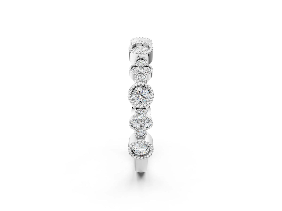 Silver Milgrain Bezel Set Round Diamond Cluster Eternity Band_14