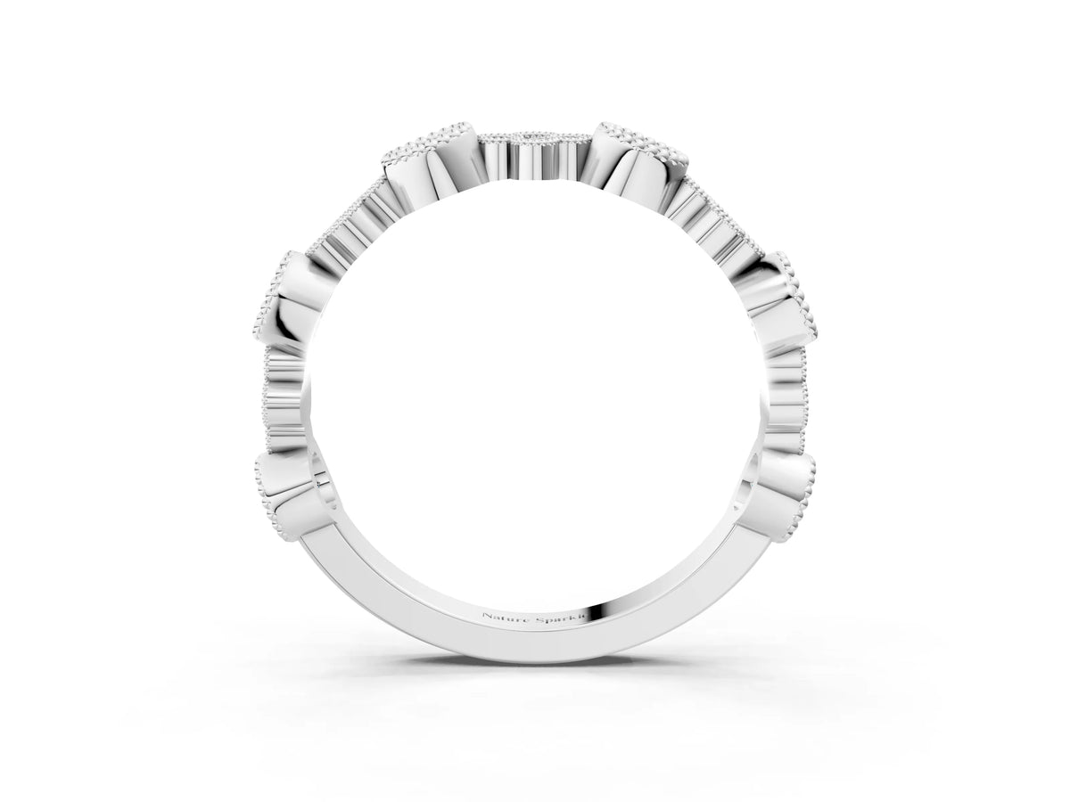 Silver Milgrain Bezel Set Round Diamond Cluster Eternity Band_15