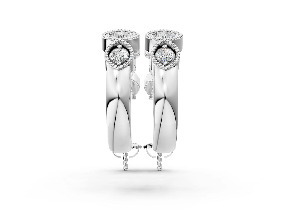 Silver Milgrain Cushion and Marquise Diamond Hoop Earrings_2