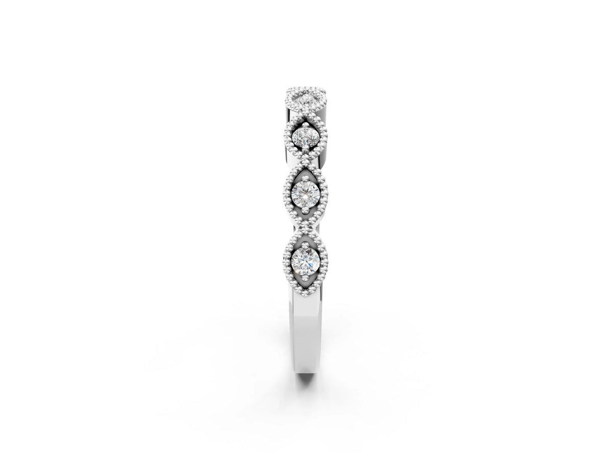 Silver Milgrain Marquise Diamond Half Eternity Band with Bezel Setting_14