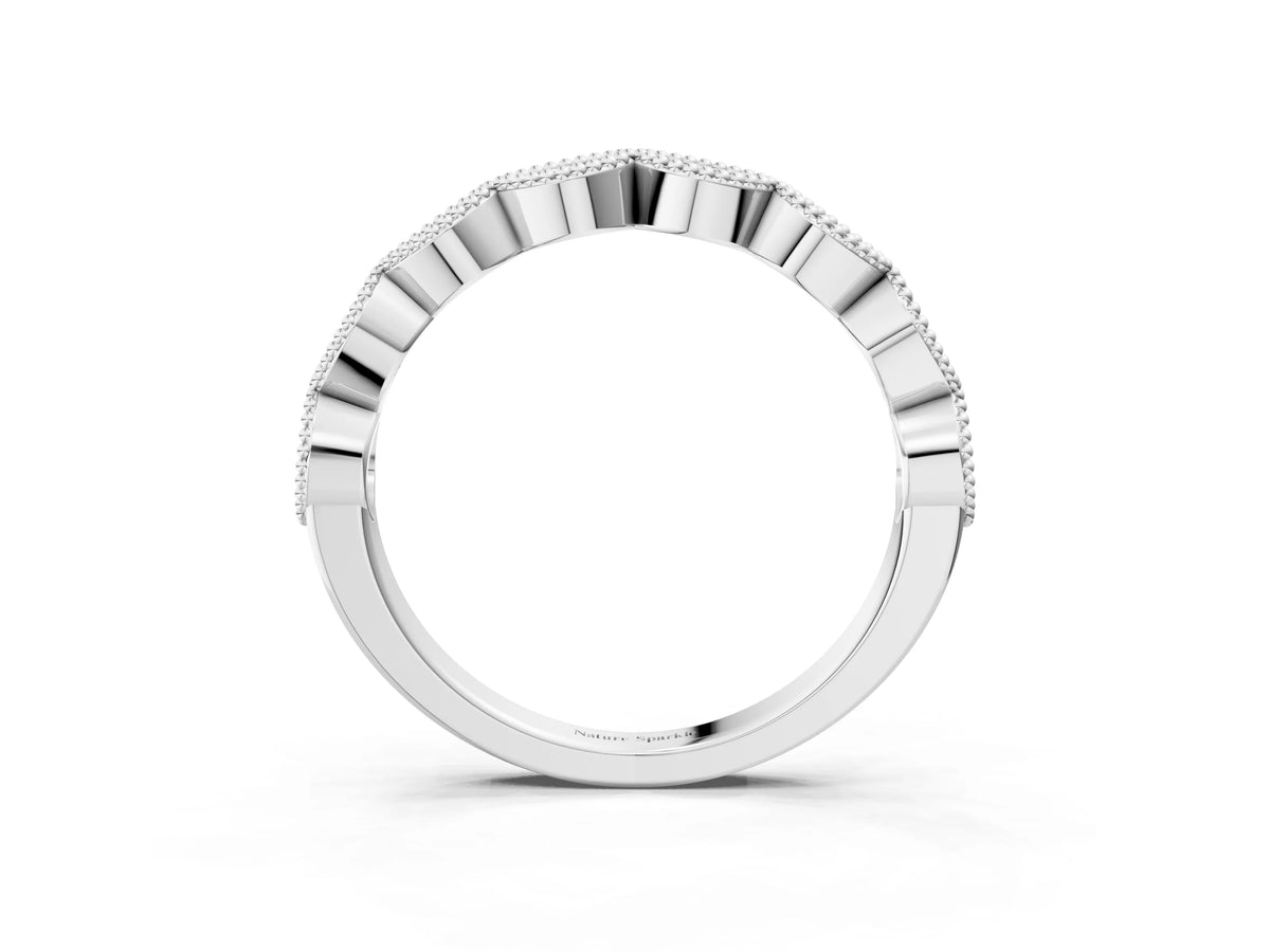 Silver Milgrain Marquise Diamond Half Eternity Band with Bezel Setting_15