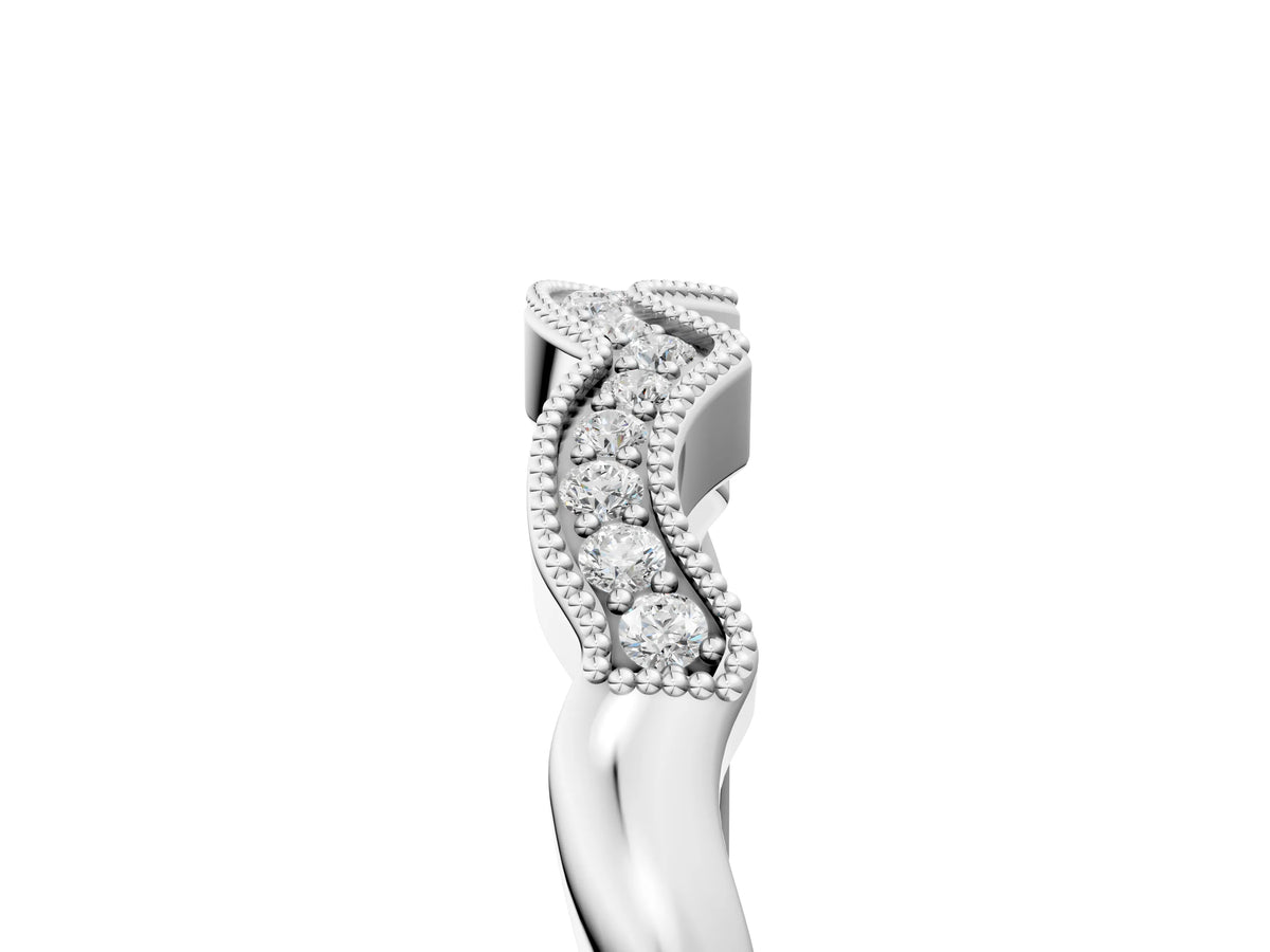 Silver Milgrain Pavé Round Diamond Curved Band_17
