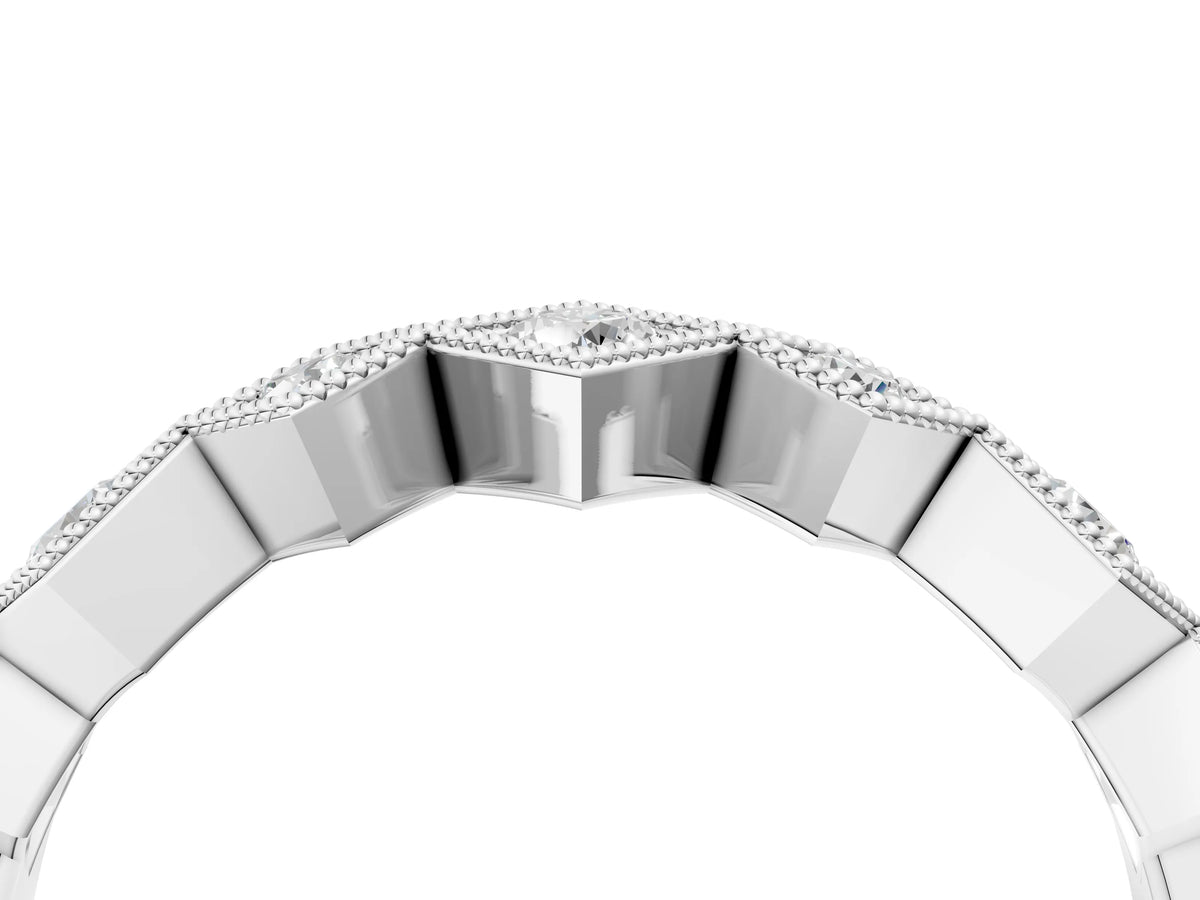 Silver Milgrain Square Bezel Round Diamond Chevron Band_10