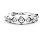 Silver Milgrain Square Bezel Round Diamond Chevron Band_6