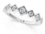 Silver Milgrain Square Bezel Round Diamond Chevron Band_7